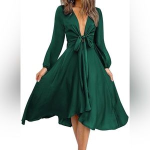 Satin V-Neck Self Tie Cocktail Dress